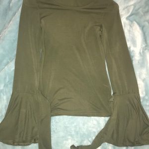 Green Fashion Nova Long Sleeve Flare Bow Top